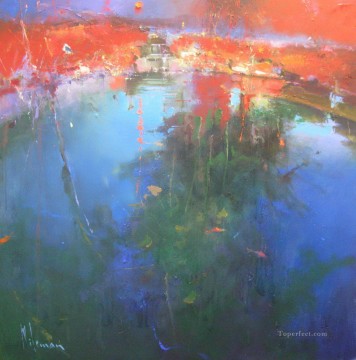 Red moon over the pond at Poldhu abstract seascape Oil Paintings